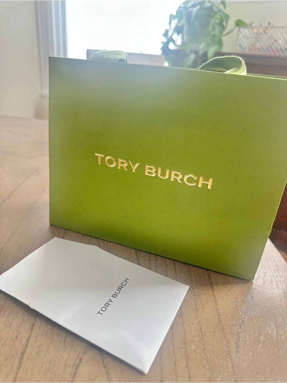 Tory Burch Lime Green Shopping Bag with Gold Logo